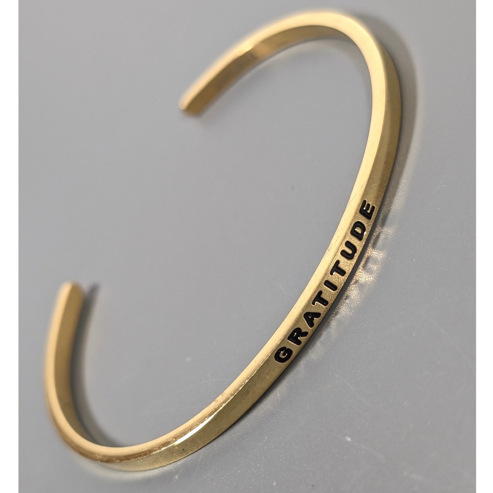 MantraBand Gratitude Gold Tone Cuff Bracelet Inspirational Minimalist Stack